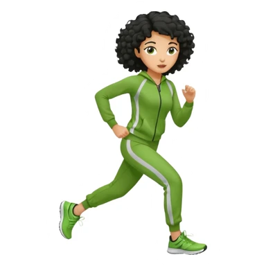 a woman with olive skin tone and curly black hair wearing green and jogging sticker