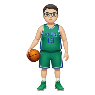 Full Body plus size white male with dark short hair basketball player wearing glasses wearing blue green uniform sticker