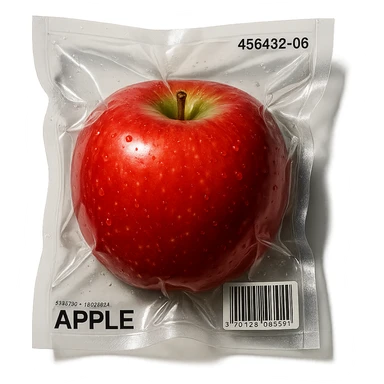 vacuum-sealed apple, glossy and compressed sticker