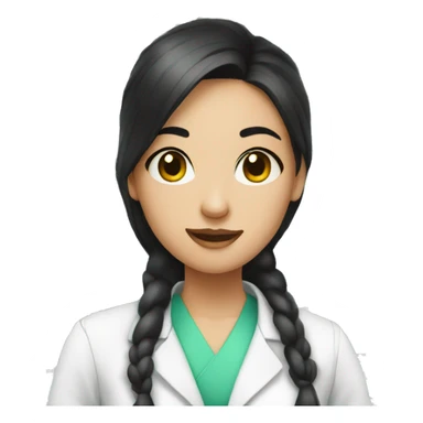 girl pharmacist with black hair in a ponytail making drugs sticker