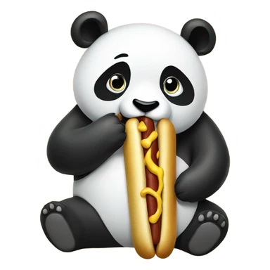 panda eating a bamboo hotdog with mustard sticker