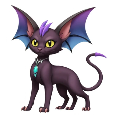 Black edgy Noivern-Noibat-Purloin-Sphynx-Lykoi-Caracal-cat-Fakemon-fusion-hybrid-creature sticker