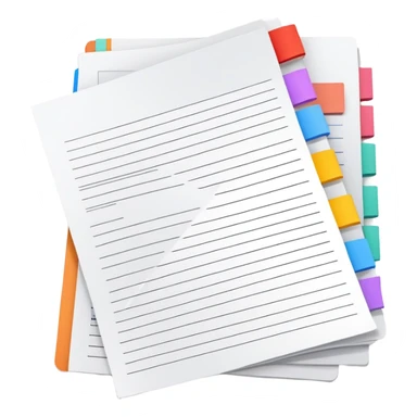  folded marketing sheet with colored tabs and layout lines sticker