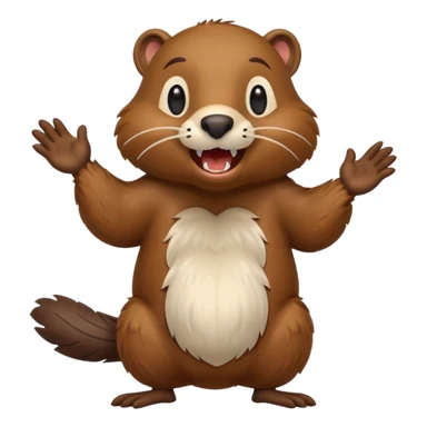  A crazy beaver is standing on its hind legs with its front paws stretched out in front of it. It has a brown fur coat with white fur around its eyes and nose. mouth is open, revealing sharp teeth. More craziness sticker