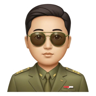 Kim Jung Il wearing olive mao suit and large sunglasses sticker