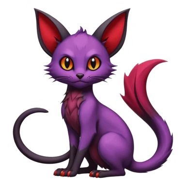 Dark gloomy gothic Black violet red edgy cute Noivern-Noibat-Purloin-Torracat-Lykoi-Caracal-cat-Fakemon-fusion-hybrid-creature with an imp tail  sticker