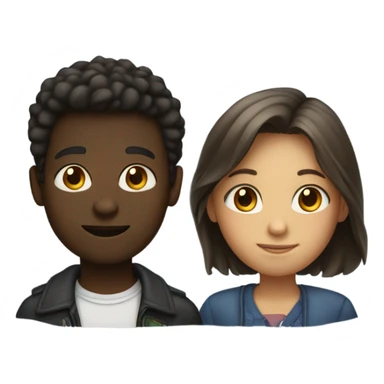 An emoji of two friends standing side by side, one girl and one boy, both with dark skin. sticker