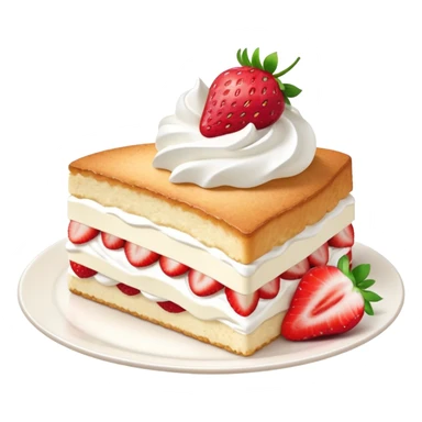 slice of strawberry shortcake with whipped cream, soft and light colors, smooth texture, bright and appetizing, minimal details, glossy highlights
 sticker
