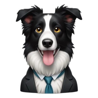 a black border collie wearing a suit sticker