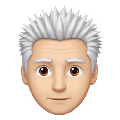 A light-skinned man with spiky white hair, brown eyes, and a slight smile. sticker