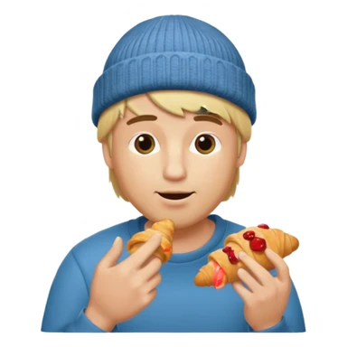 blonde man with beanie eating croissant sticker