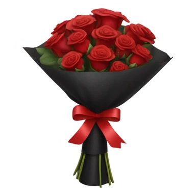 bouquet of red roses in a black package with a red Ribbon  sticker