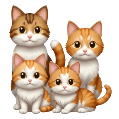 3 small cats different colours including brown tabby and white, light patchy calico, and ginger and white sticker