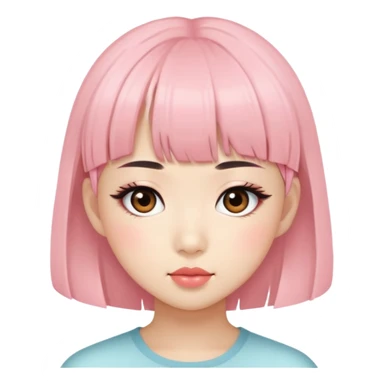 Asian girl with bangs and eyelashes and blush sticker