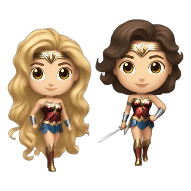 White Wonder Woman with hair brown with cat sticker