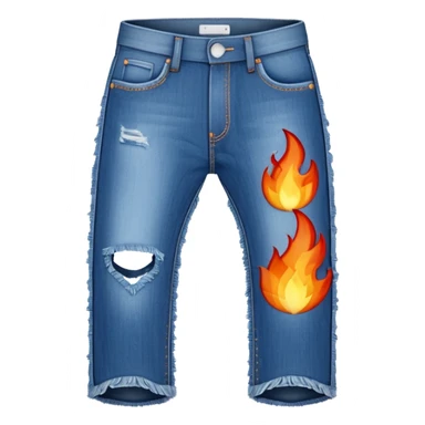 stylized fire emoji shaped like a pair of jeans, with flame textures and blue jean details, classic emoji style sticker