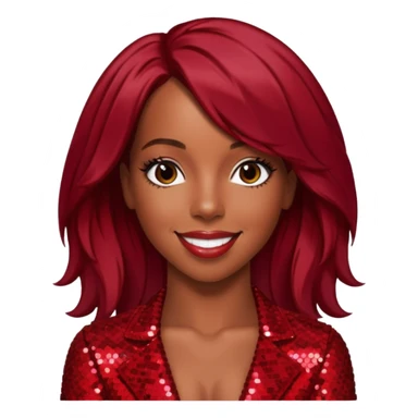 Kelly Rowland from Destiny's Child with dark red hair, red sequin outfit sticker