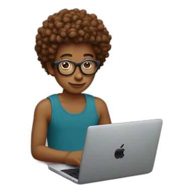 joven color de piel canela con lentes usando una laptop apple sticker