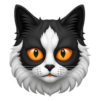 black and white long hair cat. black nose. black splotch near nose on the right side. black mask. white chest.  sticker