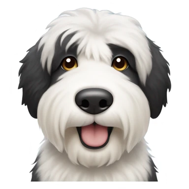 Half black (right side of face) half white (left side of face) old English sheepdog wearing a bow tie  sticker