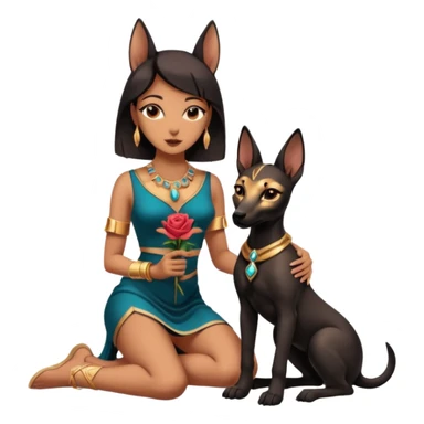  Short-eared Black lapis rose gold beautiful woman anubis puppy floor statue posed  sticker