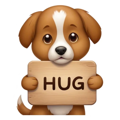 Dog wearing a sign saying hug me sticker