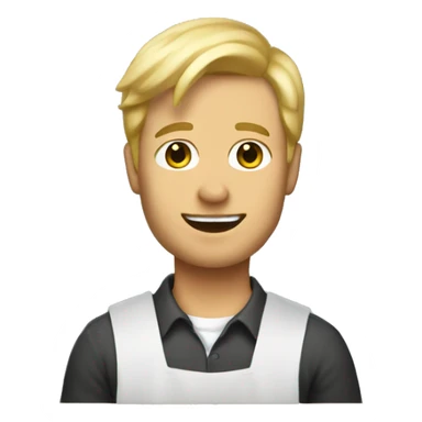 a guy with blond hair and dressed like a painter holding a painting sticker