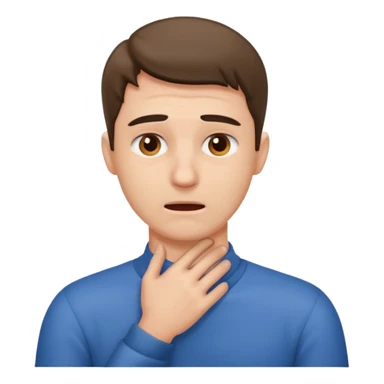 A man looking stressed holding the front of his neck  sticker