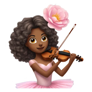 ballet brunette with brown skin girl with soft pastel tutu playing violin with peonies and sparkles realistic coquette sticker