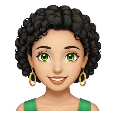 girl showing happiness, medium skin tone, short curly black hair, gold earrings, green eyes Minimal emoji showing happiness, medium skin tone, short curly black hair, gold earrings, green eyes sticker