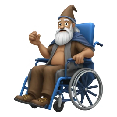 A old wizard with huge muscles and a blue beard is in a wheelchair sticker
