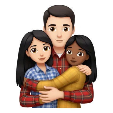 Tall white man with dark hair wearing plaid hugging small hispanic woman with black hair sticker