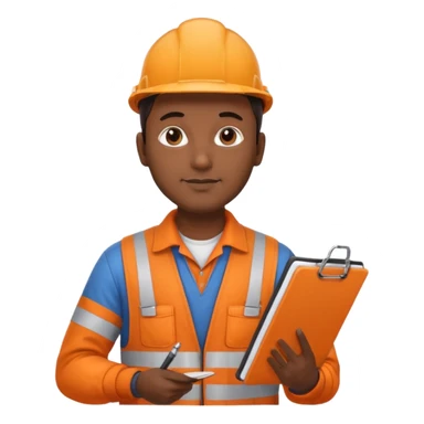 Indian male railway engineer orange overalls, boots holding a clipboard in one hand sticker