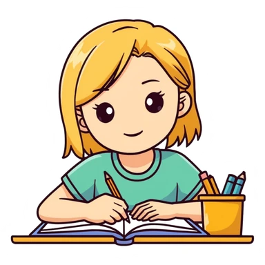 Blonde, hazel-eyed girl studying sticker