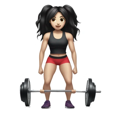 Pale girl with long black hair lifting weights deadlift sticker