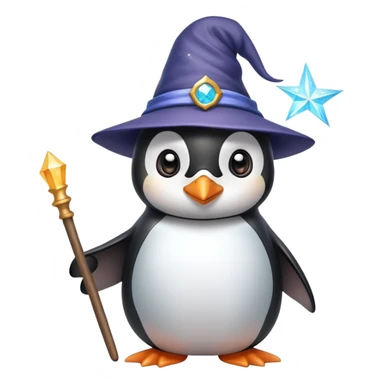 Cute penguin wearing wizard hat and holding a magic wand sticker