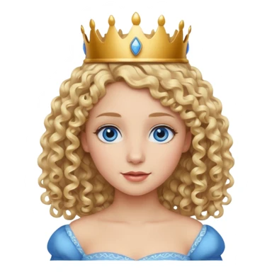 Princess with curly blonde hair, small crown sticker