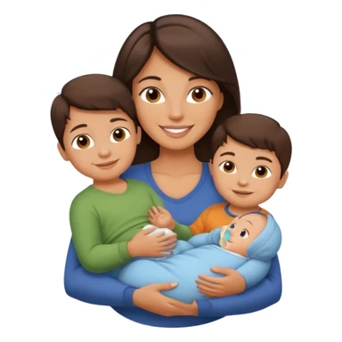 Beautiful fit Brunette Mom holding a baby and two sons, ultra realistic  sticker