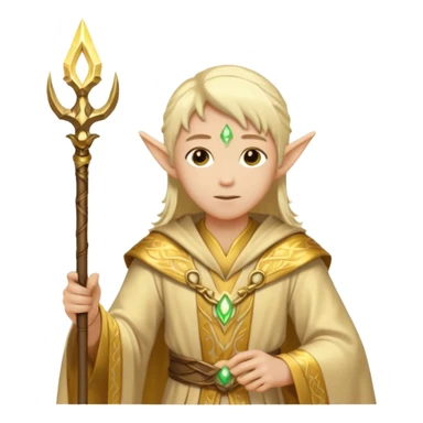 {
      "type": "human",
      "look": "light elf healer, golden robe, staff",
      "description": "a light elf healer wearing a golden robe and holding a staff"
    } sticker