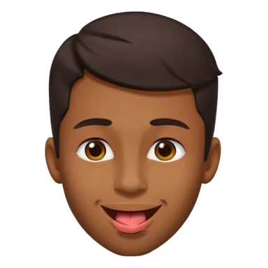 A brown skin guy with dark hair that is his covering forehead, his head is tilted back a bit and his tongue is out sticker