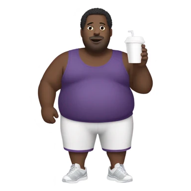 Obese black man wearing a purple tracksuit while holding a white styrofoam cup  sticker