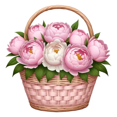 White basket of light pink peonies and roses  sticker