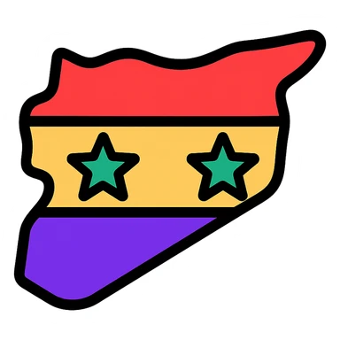 new flag for Syria, abstract shapes, vibrant colors, flat icon style sticker
