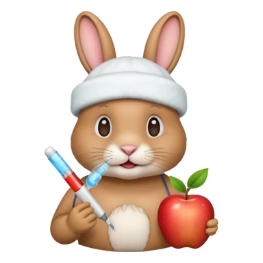rabbit with a thermometer in its mouth and a cold pack on its head, apple style emoji sticker