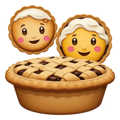 Baking community humanless avatar in clean emoji-style illustration. Pie, cookie, and muffin warm golden tones, simple shapes, flat design, high contrast, cozy and friendly. sticker