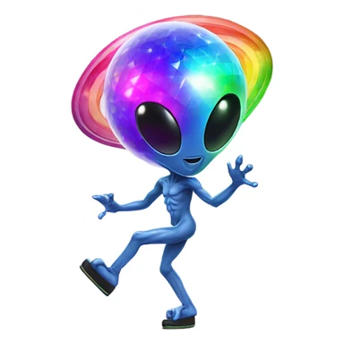 Rainbow alien dancing under a disco ball sticker
