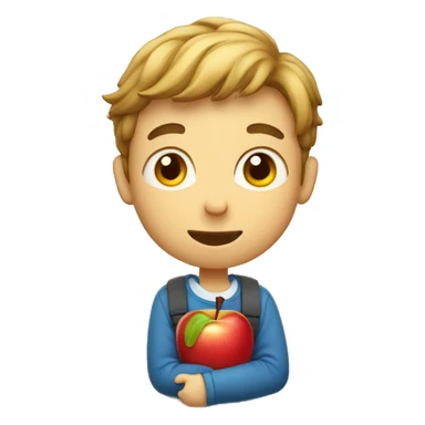 school boy eats small delicious apple sticker