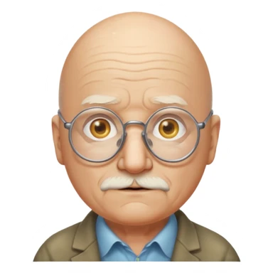 old egg shaped man with balding, glasses, fungus sticker