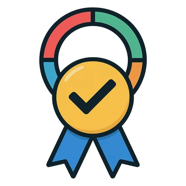 vector icon of a master choice with gold and colorful elements, elegant and minimalist flat design, award badge style, 2D flat vector, trending icon look, soft shadows, no text, isolated on white background, perfect for commercial use sticker