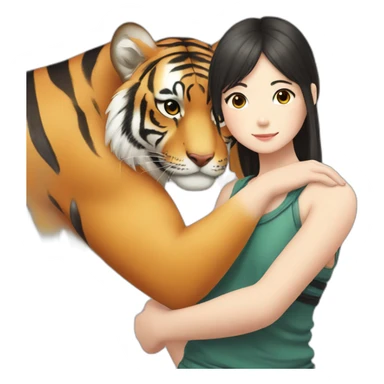 Tiger in arm of Japanese  girl  sticker